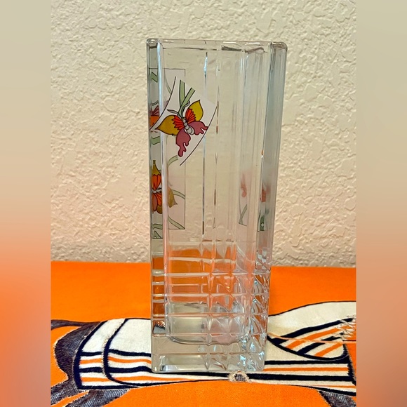 Vintage Geometric Vase Made in Italy Numbered Pressed Glass With Flower Decals - Picture 3 of 10